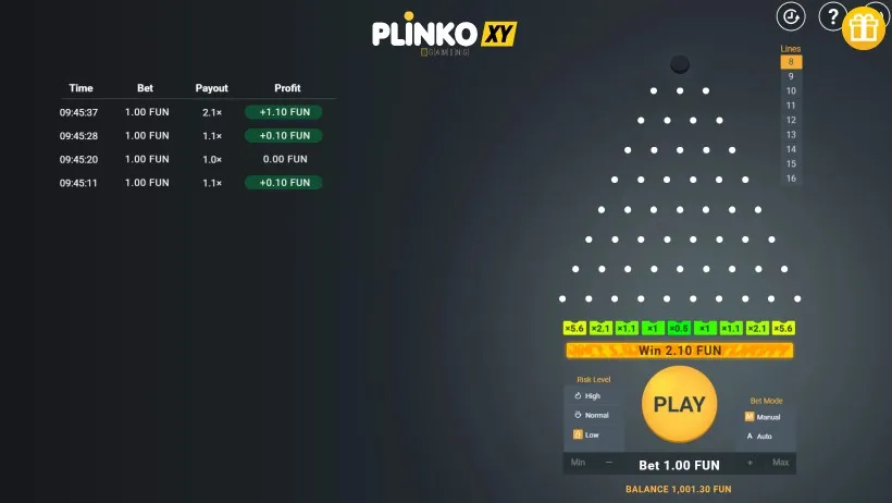 1win Plinko XY demo