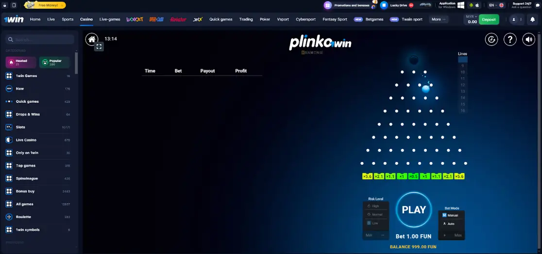 Plinko game at 1win